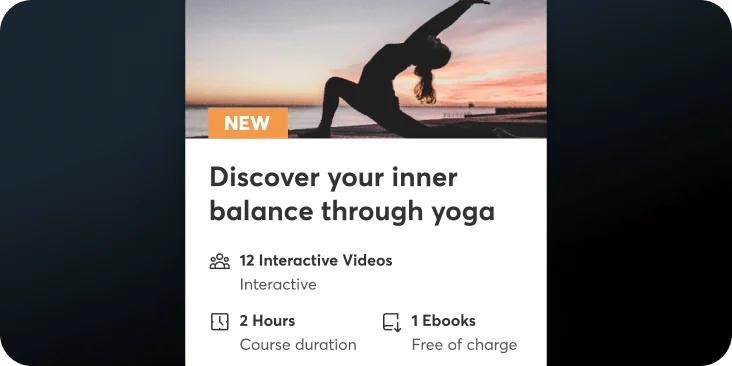 A silhouetted woman arches into a yoga pose on a beachfront platform at sunset, stretching her arm upward against a colorful sky and calm sea.