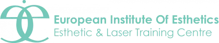 Logo displays overlapping circular teal emblem to left; to right, teal text reading "European Institute Of Esthetics" with subline "Esthetic & Laser...