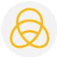 Three golden interlocking rings overlap to form a triangular knot, centered on a pale gray circular background.