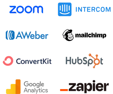 Eight corporate logos are displayed in a tidy grid, each showing a brand icon and wordmark on a white background.
