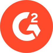 Circular logo shows a white, stylized "G" incorporating an angular, arrow-like cut and superscript "2", centered on a solid bright orange background.