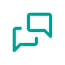 Two teal rounded-corner speech bubbles, one positioned upper-right overlapping a smaller lower-left bubble, suggesting dialogue; flat minimalist icon...