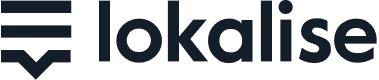 A dark-blue branding mark (three horizontal lines above a downward chevron) sits left of the lowercase word "lokalise" in a modern sans-serif font,...