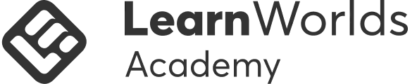 A stylized diamond-shaped emblem and the text "LearnWorlds Academy" appear side-by-side, the emblem left of the wording, arranged horizontally on a...