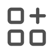 A 2x2 grid of four rounded-square app placeholders; the top-right cell displays a plus sign, suggesting an "add" action; simple dark-gray icon on a...
