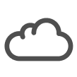 A simple gray outlined cloud floats centered on a white square background, with smooth rounded contours suggesting a minimal, stylized weather icon.