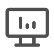 Object: computer monitor icon; Action: displaying a simple three-bar vertical chart; Context: monochrome gray graphic, monitor sits on a short stand...