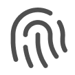 A stylized fingerprint icon: dark-gray curved ridges forming concentric loops and lines; static and centered, on a light neutral square background,...