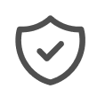 Shield icon displaying a central checkmark, indicating approval or protection, drawn in medium-gray outline on a plain white background with a faint...