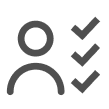 Simplified user silhouette at left with three vertically stacked checkmarks to its right, suggesting completed tasks or verification on a plain gray...