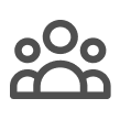 Three stylized human silhouettes—one larger centered in front, two smaller flanking behind—stand as a group icon on a plain light square background,...