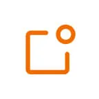 Orange rounded-square outline with its top-right corner open and a separate small orange circle, floating centered on a plain white background.