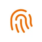 Stylized orange fingerprint icon—curved concentric lines forming a thumbprint—centered on a plain white background.