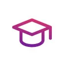 A magenta-to-purple gradient mortarboard (graduation cap) sits slightly tilted at center against a plain white background.