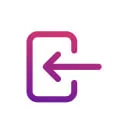 Magenta-to-purple rounded rectangle (object) with a left-pointing arrow entering its open side (action) on a plain white background (context).