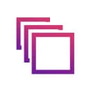 Three magenta-to-purple gradient outlined squares overlap, each slightly offset to the right, forming a staggered stack centered on a plain white...