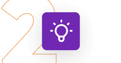 A purple rounded-square icon bearing a white lightbulb sits centered atop a large orange-outlined numeral 2 against a dark, subtly textured...