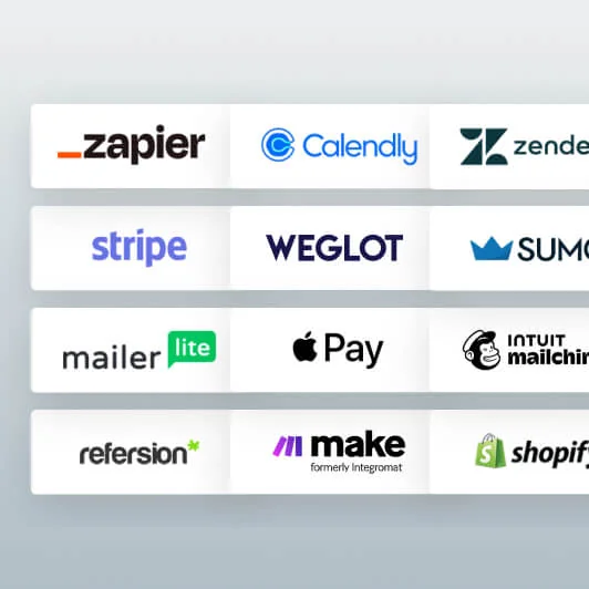 Grid of partner logos displayed on rounded white tiles, arranged in rows and centered on a pale gray background.