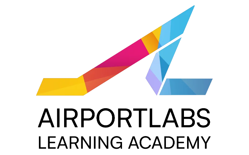 A multicolored, angular 'A'-shaped symbol composed of segmented, faceted ribbon pieces, slanting upward and right, set against a solid black...