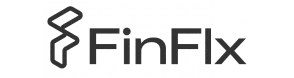 Logo — an abstract ribbon-style hexagonal icon sits left of the word FinFlx in dark gray; clean, modern wordmark displayed on a white background.