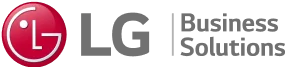 Red circular LG emblem sits beside gray text "LG | Business Solutions" on a white background.