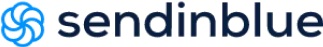 Circular light-blue spiral emblem sits left of the dark-blue lowercase word "sendinblue" on a white background. Text transcription: sendinblue.