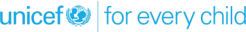 UNICEF logo (object) displays the text "unicef for every child" alongside a globe emblem (action), set against a plain white background (context).