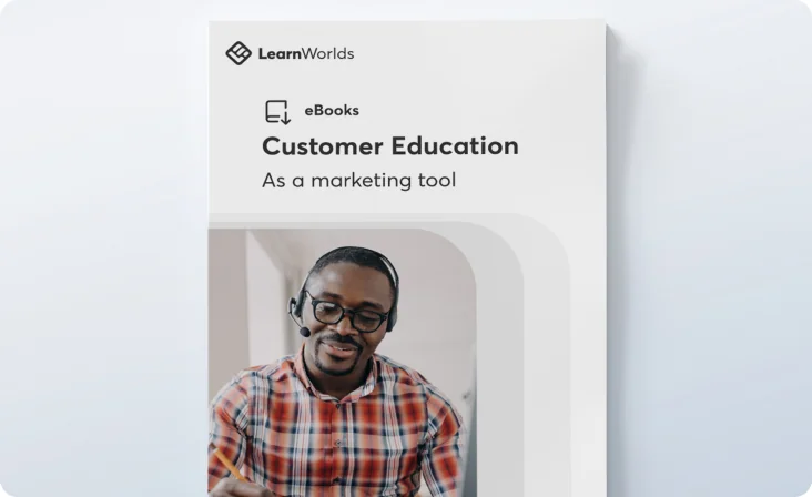 Ebook cover displays a smiling man wearing a headset and plaid shirt, appearing to speak or take notes within a clean, minimalist white layout.