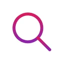 Magnifying-glass icon with a pink-to-purple gradient outline, tilted with its handle pointing southeast; static symbolizing search, centered on a...