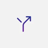 A purple-blue Y-shaped road-fork icon splits; right branch extends upward into an arrow indicating a right-turn, while the left branch is a short...