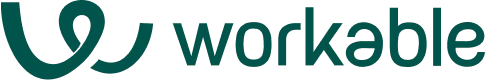 A teal, stylized curved "W" symbol sits left of the lowercase word "workable" in matching teal, placed on a plain white background.